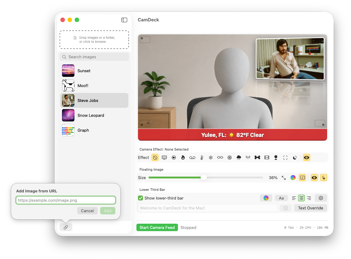 CamDeck adding an image from a URL into the overlay library